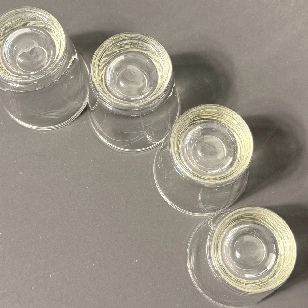Vintage Etched Wheat Shot Glasses Clear Glass Set 4 Mid Century Barware 2.25in